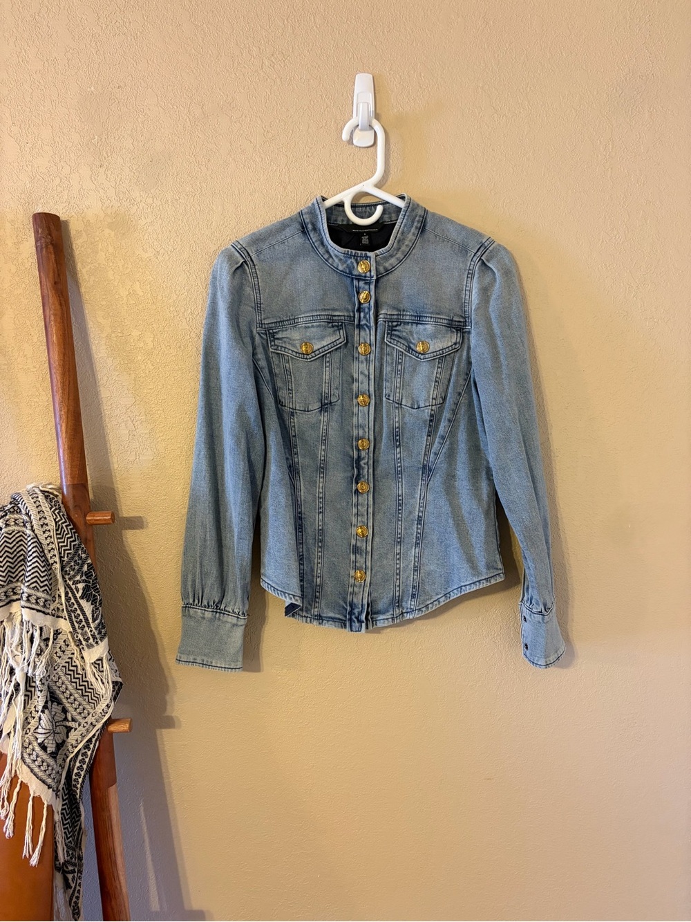WHBM Light Wash Denim Shirt with Gold Buttons - Women